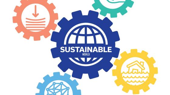 5 gears with the words resilient infrastructure, sustainable world, intelligent infrastructure systems, natural hazard engineering, natural managed & distributed ecosystems. 